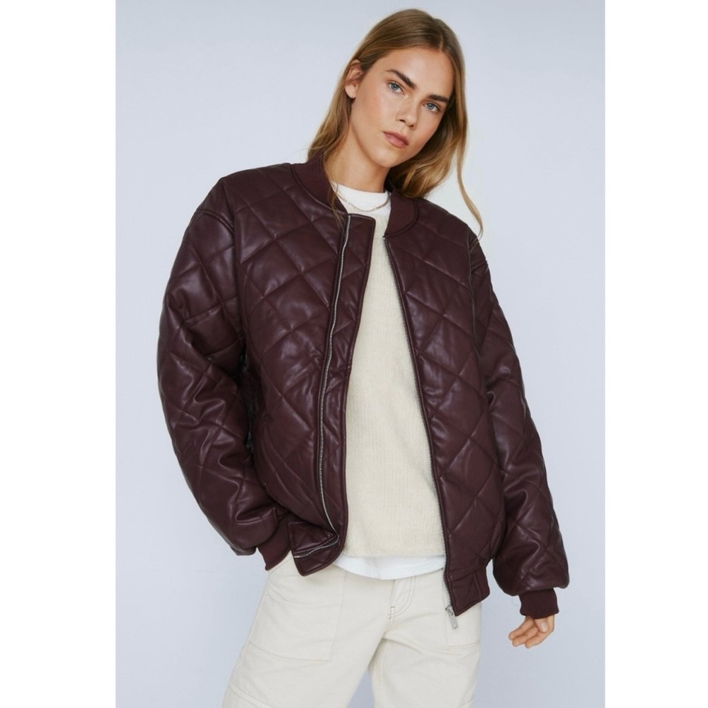 Nasty Gal Quilted Bomber Jacket Faux Leather